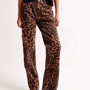 Abercrombie & Fitch Leopard-Print Wide-Leg Pants - Brown/Black
